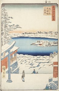 Kilátás a dombtetőről, Yushima Tenjin szentély alkotó: Utagawa Hiroshige