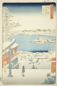 Húzás l és p nézet Yushima Tenjin Shline-ről (Yushima Tenjin Sakaue Tembo), a „Ridge dred fa net s view of Edo (Edo száz nézete)” sorozatból. alkotó: Utagawa Hiroshige