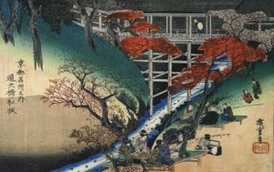 Hiroshige Emberek juharfák alatt egy patak mellett alkotó: Utagawa Hiroshige