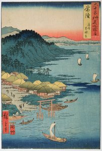 Hitachi tartomány: Kashima Nagy Szentély, a "Illustrations of Famous Places in the Sixty-odd provinces" sorozatból, 1853 (színes fametszet)