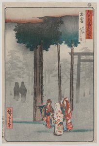 Hotohoto Fesztivál az Izumo Grand Shrine-ben, a Kilátás a híres helyekre a hatvannéhány tartományban című sorozatból alkotó: Utagawa Hiroshige