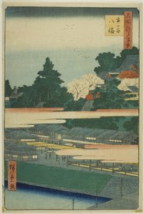 Ichigaya Hachiman szentély (Ichigaya Hachiman), az "Edo száz híres látképe (Meisho Edo hyakkei)" sorozatból. alkotó: Utagawa Hiroshige