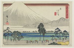 Kashiwahara pihenőhely a tónál, kilátással a Fuji hegyre, Hara, 1841-1842