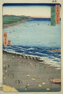 Kazusa tartomány: Yasashi-öböl, más néven Kujukuri (Kazusa, Yasashika ura, torina Kujukuri), a "Híres helyek a hatvanpár tartományban (Rokujuyoshu meisho zue)" sorozatból. alkotó: Utagawa Hiroshige