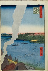 Kemencék és a Hashiba komp a Sumida folyón Edo száz híres kilátása, 1856-1858 alkotó: Utagawa Hiroshige
