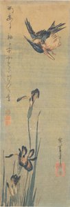 Jégmadár repül egy írisz felett alkotó: Utagawa Hiroshige