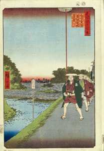A Kinokuni-hegy és Akasaka távoli kilátása és a Tameike-tó Edo száz híres képe, 1856-1858 alkotó: Utagawa Hiroshige