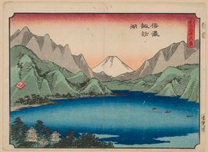 A Szuva-tó Sinano tartományban, a „Harminchat látkép a Fudzsi-hegyről” sorozatból alkotó: Utagawa Hiroshige