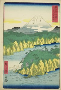 Hakone-tó (Hakone no kosui), a "Harminchat kilátás a Fuji-hegyre (Fuji sanjurokkei)" sorozatból alkotó: Utagawa Hiroshige