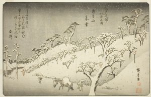 Asukayama (este hó Asukayamában), a ``Anglia az Edo környezetének tagjait nézi (az Edo Bank nyolc nézetének egyike) című sorozatból. alkotó: Utagawa Hiroshige