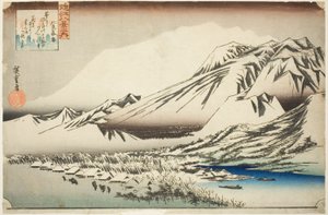 Lingering Snow on Mount Hira (Hira no bosetsu), a "Nyolc nézet Omi tartományra (Omi hakkei no uchi)" sorozatból alkotó: Utagawa Hiroshige