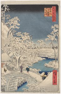 Kép az Alkonyatról a Meguro Dobhídnál, a 100 kilátás az edói híres helyekről sorozatból alkotó: Utagawa Hiroshige