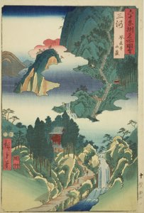 Mikawa tartomány: Horai-templom a hegyekben (Mikawa, Horaiji sangan), a "Híres helyek a hatvanpár tartományban (Rokujuyoshu meisho zue)" sorozatból alkotó: Utagawa Hiroshige