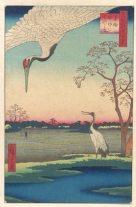 „Minowa, Kanasugi Mikawaszimánál”, az Edo száz nevezetes látképe sorozatból (Meisho Edo hyakkei, Minowa Kanasugi, Mikawasima) alkotó: Utagawa Hiroshige