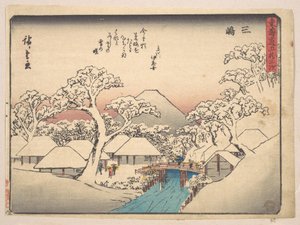 Mishima, a Tōkaidō út ötvenhárom állomása című sorozatból (Tōkaidō gojūsan tsugi, Mishima), más néven Kyōka Tōkaidō (szellemes versek) alkotó: Utagawa Hiroshige