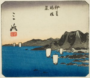 Mishima, a sz. 3 a "Kivágott képek a Tokaidoról (Tokaido harimaze zue)" sorozatból alkotó: Utagawa Hiroshige