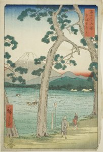 Mout Fuji balról nézve a Tokaidón (Tokaido hidari Fuji), a "Harminchat nézet a Fuji-hegyről (Fuji sanjurokkei)" sorozatból. alkotó: Utagawa Hiroshige