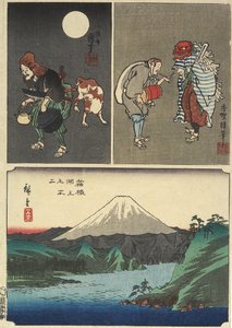 A Fuji a Hakone-tó fölött és 2 másik kép, 1858. szeptember