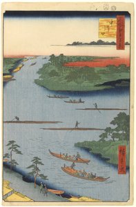 Nakagawa River Mouth, 70. sz. Edo száz híres nézetéből, 1857 (fatömbnyomat) alkotó: Utagawa Hiroshige