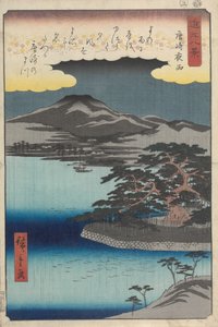 Éjszakai eső Karaszakiban alkotó: Utagawa Hiroshige