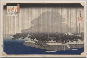 Éjszakai eső Karasakiban, az Ōmi nyolc képe című sorozatból alkotó: Utagawa Hiroshige