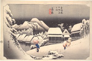 Éjszakai hó Kanbarában, az „A Tókaidó ötvenhárom állomása” című sorozatból alkotó: Utagawa Hiroshige