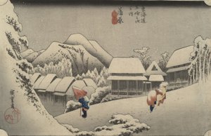 Éjszakai hó Kanbarában, a Tókaidó ötvenhárom állomása sorozatból alkotó: Utagawa Hiroshige