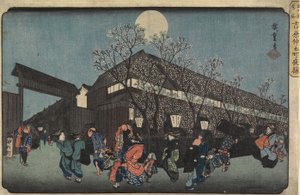 Nakanomachi éjszakai képe cseresznyevirággal a Yoshiwarában, 1832-1834