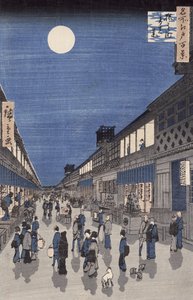 Éjszakai nézet a Saruwaka utcáról, a „Meisho Edo Hyakkei” (Edo száz képe) (színes fatömbnyomat)
