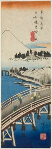 Nihon híd a hóban (Nihonbashi setchu no kei), a "Híres nézetek a keleti fővárosban (Toto meisho)" sorozatból alkotó: Utagawa Hiroshige