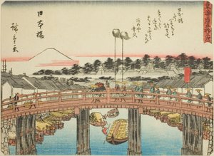 Nihonbashi, a te sorozatból: „Ötvenhárom S tachi hang a te városiasságról (városi fok a fő hegy mellett),” asok tee városi fokozat költészettel (Megengedett városi fokozat) alkotó: Utagawa Hiroshige