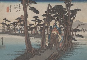 16. szám „Yoshiwara: Fuji a bal oldalon” A Tokaido 53 állomásáról, 1833 körül