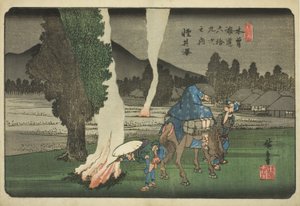 nak,-nek. 19: Karuizawa, Teseri s "Shi x t y ne s ta on s of te kisokaid (kisokaido rokujukyu tsugi no uchi)" alkotó: Utagawa Hiroshige
