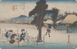No. 51 „Minakuchi: Híres szárított tökforgács” a Tokaido 53 állomásáról, 1833 körül