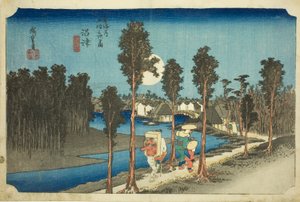 Numazu — Alkonyat (Numazu—tasogare zu), A Tokaidō út ötvenhárom állomása című sorozatból (Tōkaidō gojūsan tsugi no uchi) alkotó: Utagawa Hiroshige