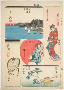 Oiso, Odawara, Hakone, Mishima, and Numazu, no. 3 from the series "Cutout Pictures of the Tokaido (Tokaido harimaze zue)" alkotó: Utagawa Hiroshige