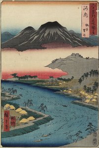 Az Otoko-yama hegység Hirakata, Kawachi tartományból nézve, 1853 júliusában