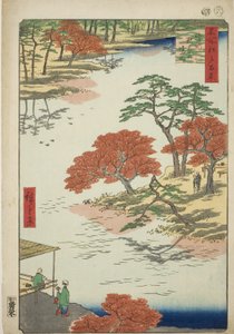 Akiba Shline körzetei fogadáskor (Akiba körzetében fogadáskor), a „Ridge for hálós gerincekért Edo nézetei (Edo száz híres képe)” sorozatból. alkotó: Utagawa Hiroshige
