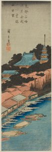 Eső az Azuma hídnál az aszakusai Kinryuzan templom alatt (Asakusa Kinryuzan shita Azuma Bashi uchu bo), a „Keleti főváros híres kilátásai (Toto meisho)” sorozatból alkotó: Utagawa Hiroshige