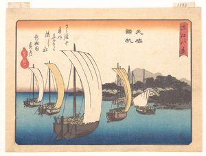 Visszatérő halászhajók Yabasénál, az Ōmi nyolc látképe sorozatból (Ōmi hakkei) alkotó: Utagawa Hiroshige