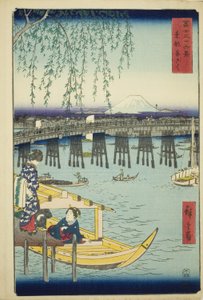 Ryogoku híd a keleti fővárosban (Toto Ryogoku), a "Harminchat kilátás a Fuji-hegyre (Fuji sanjurokkei)" sorozatból alkotó: Utagawa Hiroshige