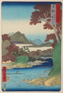 A Tatsuta-folyó és a dombok Yamato tartományban / Yamato Tatsuta-yama Tatsuta-gawa, a sorozat 2. táblája: Híres helyek látképei a hatvanvalahány tartományban / Rokuju yoshu meisho zue alkotó: Utagawa Hiroshige