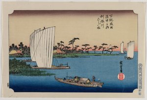 Szétszórt fenyőfák a Tone folyó mellett, az Út Naritába című sorozatból Shimosa tartományban alkotó: Utagawa Hiroshige