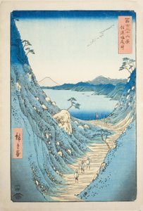 Shiojiri-hágó Shinano tartományban (Shinano Shiojiri toge), a "Harminchat kilátás a Fuji-hegyre (Fuji sanjurokkei)" sorozatból alkotó: Utagawa Hiroshige