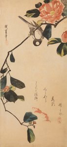 Cikóda egy virágzó kamélia ágán / Tsubaki-ni shijukara alkotó: Utagawa Hiroshige