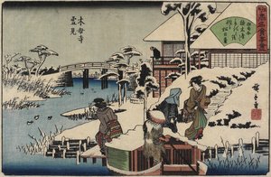 Havas jelenet a Mokubo-ji templomban és az Uekiya étteremben, Uekiya, kb. 1835-1842
