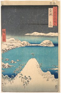 Havazás Shimasakunál, Iki tartományban, a Híres helyek látképei a több mint hatvan tartományban című sorozatból alkotó: Utagawa Hiroshige