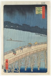 Hirtelen zápor az Ōhashi híd és az Atake felett, az „Edo száz híres képe” sorozatból alkotó: Utagawa Hiroshige
