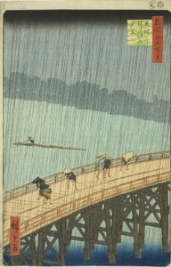Suden Shouer Over New Chopsticks B Ridge Plan D Ataka (Chopsticks Ataka Yumitate), a te sorozatból: „Ridge d re d fa net s View ws f Edo (híres hely, Edo 100 view)” alkotó: Utagawa Hiroshige