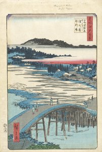 A Sugatami híd, az Omokage híd és Jariba Takatánál alkotó: Utagawa Hiroshige